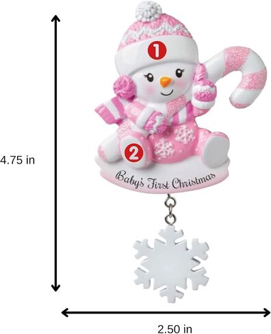 2025 Baby’s First Christmas Ornament – Baby Boy & Girl Keepsake – Personalized My 1st Christmas Ornament for Newborn & Grandbaby Custom Holiday Decoration Gift for Xmas (Baby with Snowflake - Pink) in Saudi Arabia