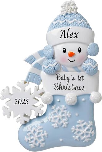 2025 Baby’s First Christmas Ornament – Baby Boy & Girl Keepsake – Personalized My 1st Christmas Ornament for Newborn & Grandbaby Custom Holiday Decoration Gift for Xmas (Baby with Snowflake - Pink) in Saudi Arabia