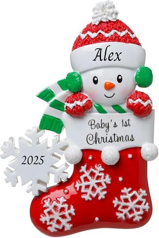 2025 Baby’s First Christmas Ornament – Baby Boy & Girl Keepsake – Personalized My 1st Christmas Ornament for Newborn & Grandbaby Custom Holiday Decoration Gift for Xmas (Baby with Snowflake - Pink) in Saudi Arabia