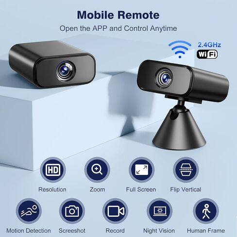 كاميرا WiFi صغيرة بدقة 1080 بكسل، كاميرات مراقبة لاسلكية لكاميرا Nanny Cam، التحكم في التطبيق مع كشف الحركة والرؤية الليلية، كاميرا بطارية قابلة للشحن WiFi داخلية (قطعة واحدة) (أسود صغير * 2) in Kuwait