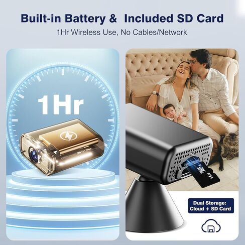 كاميرا WiFi صغيرة بدقة 1080 بكسل، كاميرات مراقبة لاسلكية لكاميرا Nanny Cam، التحكم في التطبيق مع كشف الحركة والرؤية الليلية، كاميرا بطارية قابلة للشحن WiFi داخلية (قطعة واحدة) (أسود صغير * 2) in Kuwait