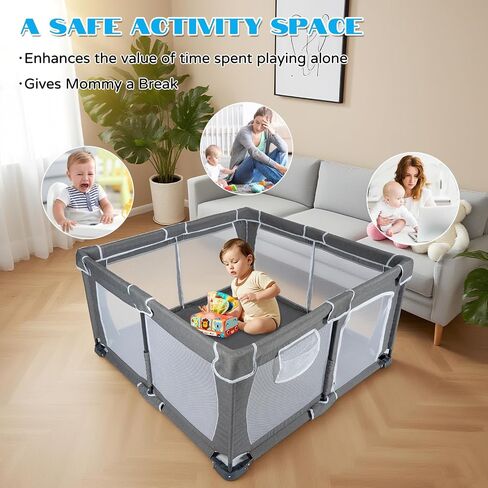 Foldable Baby Playpen,PlayPens for Babies and Toddlers，Indoor Outdoor Safety Play Area, Portable Child Activity Large Collapsible Play Yard，Folding Fence (Cationic Fabric-Grey, 50"x50") in Saudi Arabia