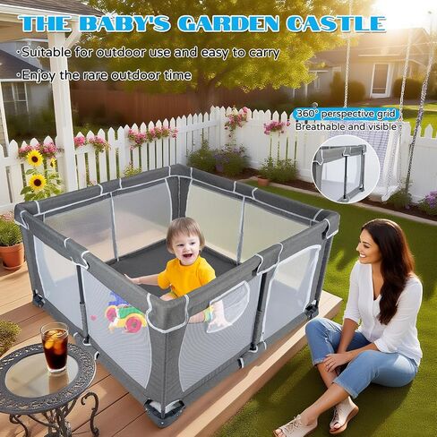 Foldable Baby Playpen,PlayPens for Babies and Toddlers，Indoor Outdoor Safety Play Area, Portable Child Activity Large Collapsible Play Yard，Folding Fence (Cationic Fabric-Grey, 50"x50") in Saudi Arabia