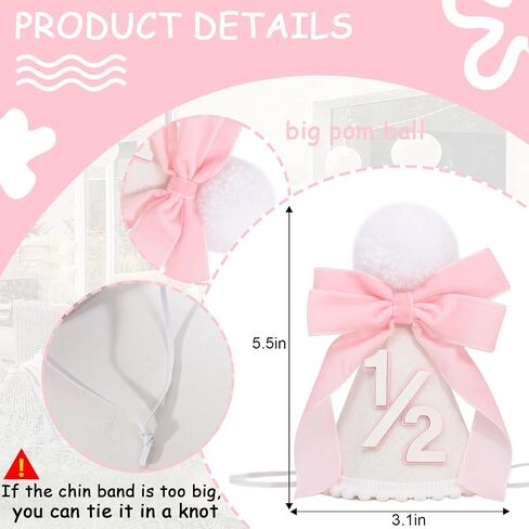 Pink Bow Half Birthday Hat - Sweet Half Birthday Decoration, 1/2 Pink Themed Crown, Princess 6 Months Headwear in Kuwait