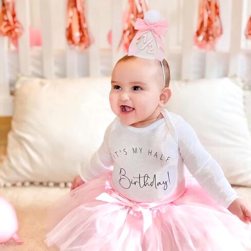 Pink Bow Half Birthday Hat - Sweet Half Birthday Decoration, 1/2 Pink Themed Crown, Princess 6 Months Headwear in Kuwait