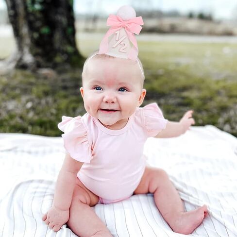 Pink Bow Half Birthday Hat - Sweet Half Birthday Decoration, 1/2 Pink Themed Crown, Princess 6 Months Headwear in Kuwait