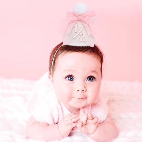 Pink Bow Half Birthday Hat - Sweet Half Birthday Decoration, 1/2 Pink Themed Crown, Princess 6 Months Headwear in Kuwait