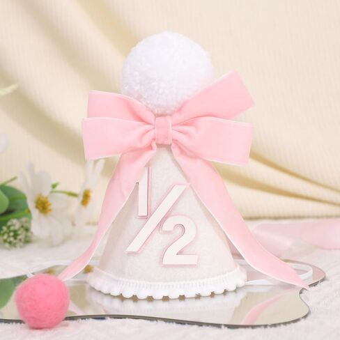 Pink Bow Half Birthday Hat - Sweet Half Birthday Decoration, 1/2 Pink Themed Crown, Princess 6 Months Headwear in Kuwait