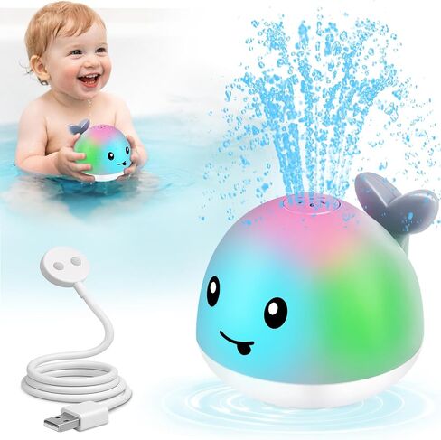 Gigilli Baby Bath Toys, Light Up Whale Bathtub Pool Water Toy for Toddlers | Magnetic-Charging Bath Toys for Kids, Infant Boy Girl Gifts, Whale Bath Toy Sprinkler for Babies in Saudi Arabia