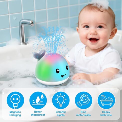 Gigilli Baby Bath Toys, Light Up Whale Bathtub Pool Water Toy for Toddlers | Magnetic-Charging Bath Toys for Kids, Infant Boy Girl Gifts, Whale Bath Toy Sprinkler for Babies in Saudi Arabia