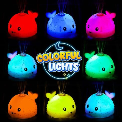 Gigilli Baby Bath Toys, Light Up Whale Bathtub Pool Water Toy for Toddlers | Magnetic-Charging Bath Toys for Kids, Infant Boy Girl Gifts, Whale Bath Toy Sprinkler for Babies in Saudi Arabia