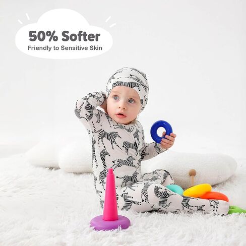 Baby One-Piece Footies Long Sleeve Rompers 2-Way Zipper, Viscose from Bamboo Baby Bodysuit Clothes for Boys Girls in Kuwait