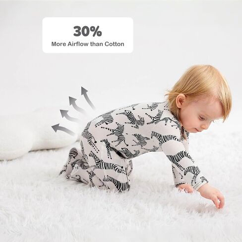 Baby One-Piece Footies Long Sleeve Rompers 2-Way Zipper, Viscose from Bamboo Baby Bodysuit Clothes for Boys Girls in Kuwait