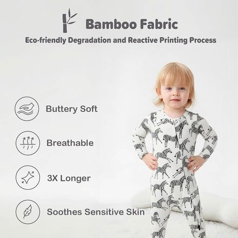 Baby One-Piece Footies Long Sleeve Rompers 2-Way Zipper, Viscose from Bamboo Baby Bodysuit Clothes for Boys Girls in Kuwait