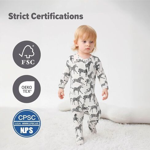 Baby One-Piece Footies Long Sleeve Rompers 2-Way Zipper, Viscose from Bamboo Baby Bodysuit Clothes for Boys Girls in Kuwait