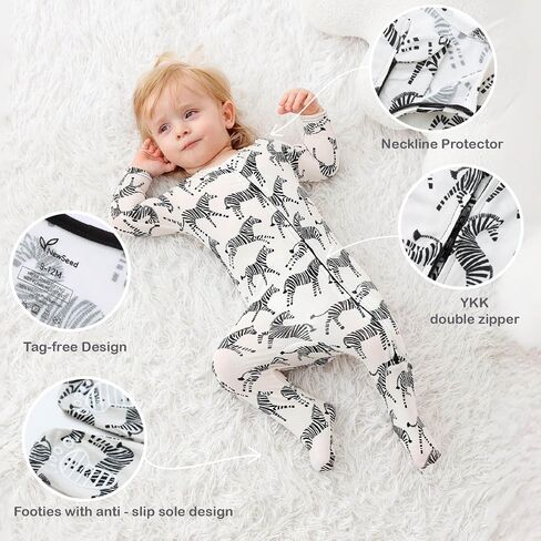 Baby One-Piece Footies Long Sleeve Rompers 2-Way Zipper, Viscose from Bamboo Baby Bodysuit Clothes for Boys Girls in Kuwait