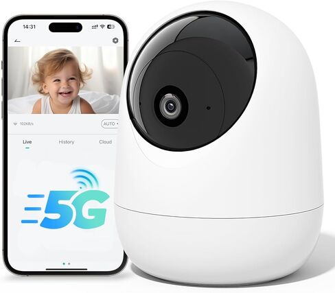 Rraycom Indoor Camera 5G&2.4G,2K Pan/Tilt Security Camera for Baby Monitor w/Cry Detection, Dog Camera w/Motion Detection, Human/Pet Auto Tracking,2-Way Audio, Night Vision,Siren,Works w/Alexa in Kuwait