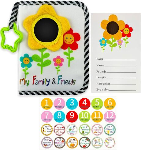 ABCKEY My Family And Friends Baby Photo Album With Sunflower Baby-safe mirror Holds 18 Photos Colourful in Saudi Arabia
