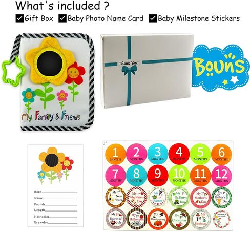 ABCKEY My Family And Friends Baby Photo Album With Sunflower Baby-safe mirror Holds 18 Photos Colourful in Saudi Arabia