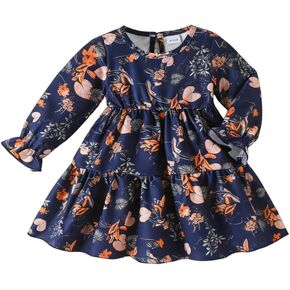 فستان بناتي للأطفال الصغار بأكمام طويلة ملابس غير رسمية فساتين لعب للأطفال لربيع وخريف 3-7T in Kuwait