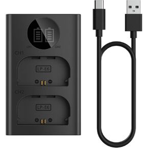 LP-E6 Dual Cameras Battery Charger for Canon LC-E6 LC-E6E LC-E6N LP-E6NH Battery EOS 90D 80D 70D 60D 60DA / 7D 6D 5D Mark II 5D Mark III 6D 5D Mark IV / 5Ds 5DSR EOS R1 R5 R5C R6 R7 / R5 R6 Mark II in Saudi Arabia