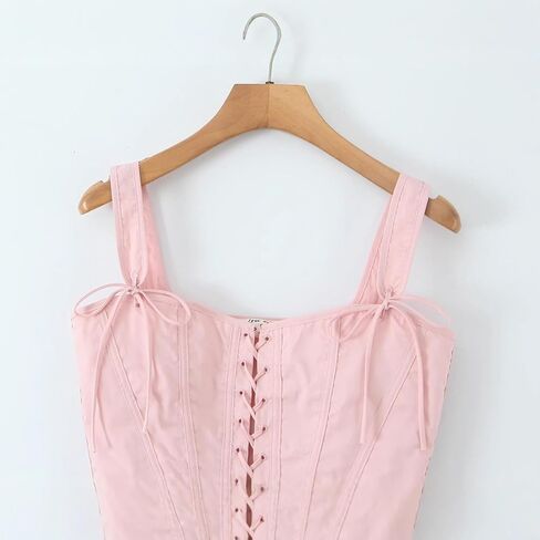 Sexy Crop Tops Women Slim Cotton Backless Vintage Square Neck Shirts in Saudi Arabia