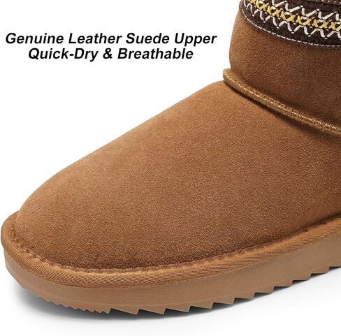 Dodow Womens Genuine Suede Winter Boots Mini Warm Fur Lined Ankle Slip On Snow Booties in Saudi Arabia