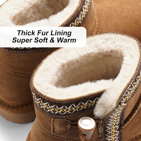 Dodow Womens Genuine Suede Winter Boots Mini Warm Fur Lined Ankle Slip On Snow Booties in Saudi Arabia