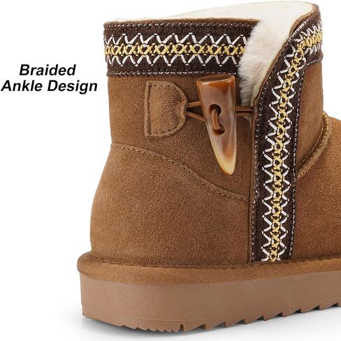 Dodow Womens Genuine Suede Winter Boots Mini Warm Fur Lined Ankle Slip On Snow Booties in Saudi Arabia
