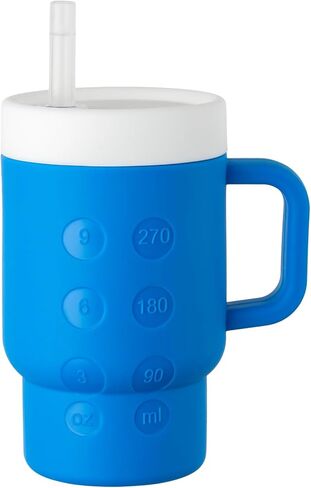 كوب صغير من السيليكون للأطفال سعة 14 أونصة بمقبض وقش مناسب للأطفال الصغار وسهل التنظيف ويشجع على الترطيب in Kuwait