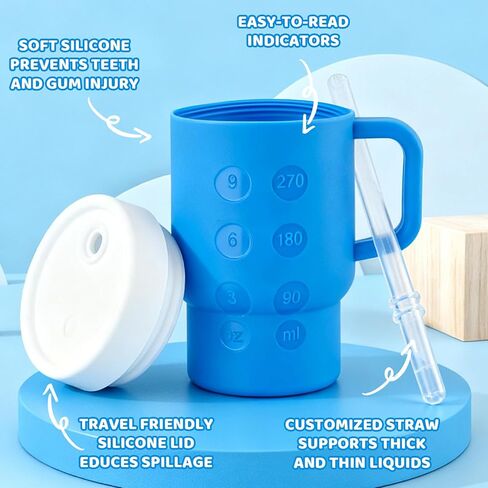 كوب صغير من السيليكون للأطفال سعة 14 أونصة بمقبض وقش مناسب للأطفال الصغار وسهل التنظيف ويشجع على الترطيب in Kuwait