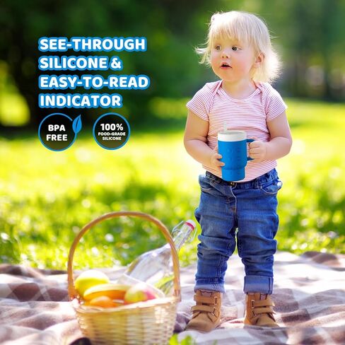 كوب صغير من السيليكون للأطفال سعة 14 أونصة بمقبض وقش مناسب للأطفال الصغار وسهل التنظيف ويشجع على الترطيب in Kuwait