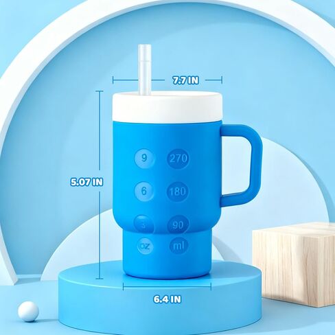 كوب صغير من السيليكون للأطفال سعة 14 أونصة بمقبض وقش مناسب للأطفال الصغار وسهل التنظيف ويشجع على الترطيب in Kuwait