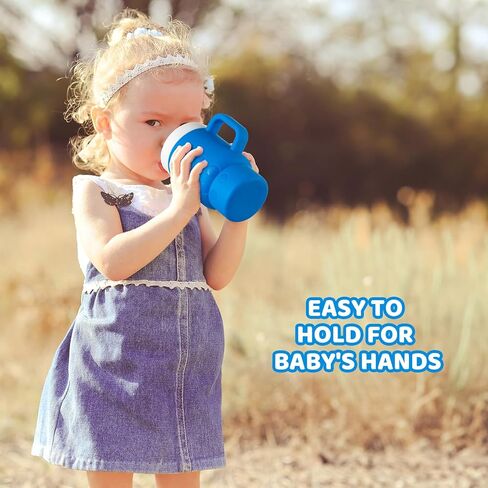 كوب صغير من السيليكون للأطفال سعة 14 أونصة بمقبض وقش مناسب للأطفال الصغار وسهل التنظيف ويشجع على الترطيب in Kuwait