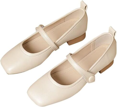 Stunner Women Chunky Low Block Heel Shoes Closed Toe Work Mary Janes Pumps | PU Leather Formal School Uniform Performance One Step Buckle Velcro Thick Bottom Anti-Slip Dress Pump Shoes in Saudi Arabia