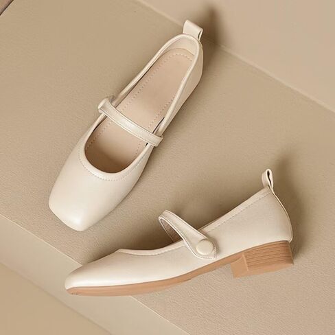Stunner Women Chunky Low Block Heel Shoes Closed Toe Work Mary Janes Pumps | PU Leather Formal School Uniform Performance One Step Buckle Velcro Thick Bottom Anti-Slip Dress Pump Shoes in Saudi Arabia
