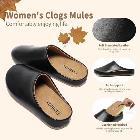Clogs for Women Leather Women's Mules & Clogs with Soft Footbed Arch Support Slip On Shoes Potato Shoes Outdoor Indoor Slippers in Saudi Arabia