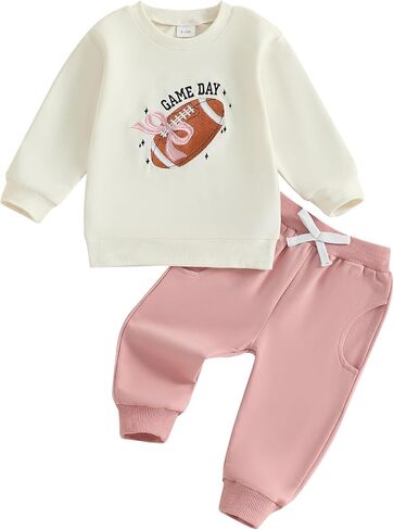 Baby Girl Fall Clothes Set Game Day Football Embroidery Sweatshirt Pants Toddler Infant Outfits 6 12 18 24 Months 2T 3T in Saudi Arabia