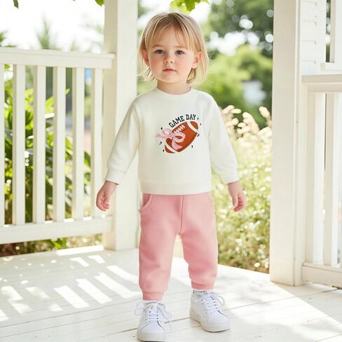 Baby Girl Fall Clothes Set Game Day Football Embroidery Sweatshirt Pants Toddler Infant Outfits 6 12 18 24 Months 2T 3T in Saudi Arabia
