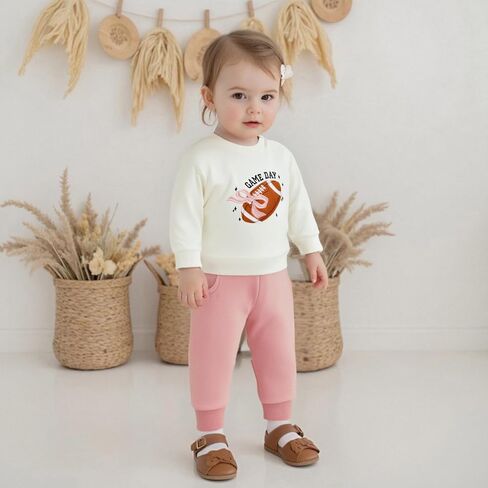 Baby Girl Fall Clothes Set Game Day Football Embroidery Sweatshirt Pants Toddler Infant Outfits 6 12 18 24 Months 2T 3T in Saudi Arabia