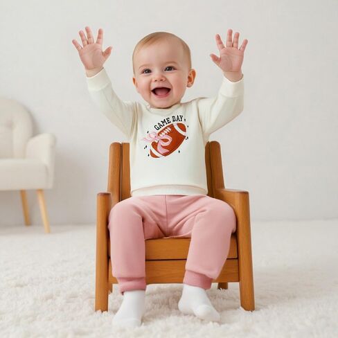 Baby Girl Fall Clothes Set Game Day Football Embroidery Sweatshirt Pants Toddler Infant Outfits 6 12 18 24 Months 2T 3T in Saudi Arabia