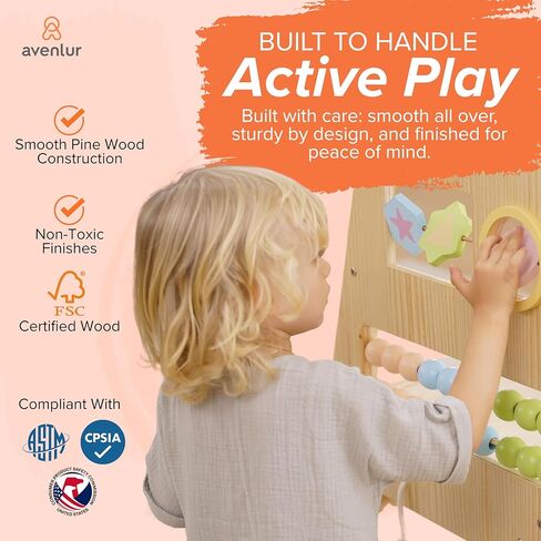 Avenlur Cherry 5-in-1 Wooden Indoor Climber – Montessori Toddler Play Gym with Slide, Rock Wall, Rope Ladder, Sensory Panel & Swing – Indoor Playground for Kids Ages 18 Months to 5 Years in Kuwait