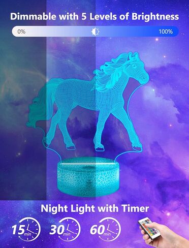 FULLOSUN Horse Gifts for Girl, Horse 3D Night Lights for Kids Illusion Lamp 16 Colors Changing with Remote Birthday Gifts for Child Baby Boy and Girl in Saudi Arabia