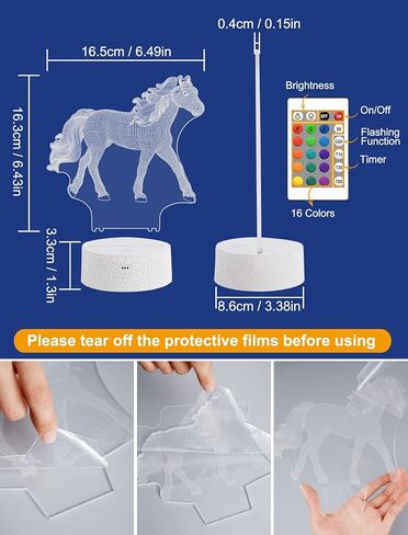 FULLOSUN Horse Gifts for Girl, Horse 3D Night Lights for Kids Illusion Lamp 16 Colors Changing with Remote Birthday Gifts for Child Baby Boy and Girl in Saudi Arabia