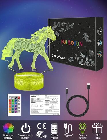 FULLOSUN Horse Gifts for Girl, Horse 3D Night Lights for Kids Illusion Lamp 16 Colors Changing with Remote Birthday Gifts for Child Baby Boy and Girl in Saudi Arabia