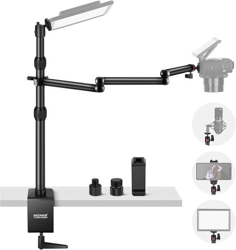 NEEWER Overhead Camera Desk Mount with Swivel Boom Arm, 1/4" Ball Head, Phone Holder & C Clamp, 22"/55.5cm Adjustable Webcam Mic Stand for LED Light Microphone Streaming Zoom Video Recording, DS024 in Kuwait