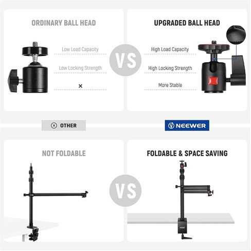 NEEWER Overhead Camera Desk Mount with Swivel Boom Arm, 1/4" Ball Head, Phone Holder & C Clamp, 22"/55.5cm Adjustable Webcam Mic Stand for LED Light Microphone Streaming Zoom Video Recording, DS024 in Kuwait