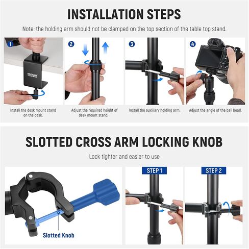 NEEWER Overhead Camera Desk Mount with Swivel Boom Arm, 1/4" Ball Head, Phone Holder & C Clamp, 22"/55.5cm Adjustable Webcam Mic Stand for LED Light Microphone Streaming Zoom Video Recording, DS024 in Kuwait