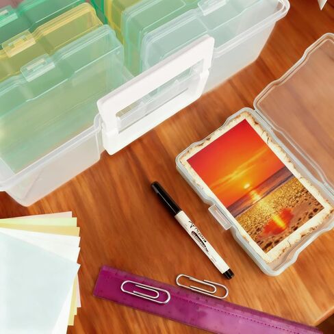 4" x 6" Photo Organizer Storage Container with 16 Inner Case, Photo Storage Box with Handle for Crafts, Arts, Scrapbooking Stationery, Seed, Sewing Supplies, Arts Supply(Rainbow-Colored) in Saudi Arabia