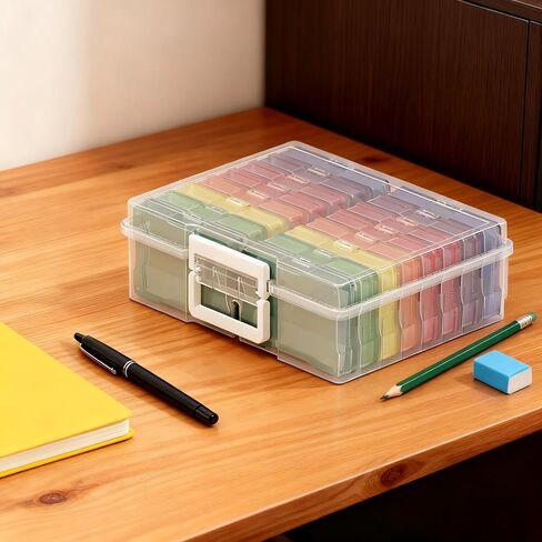 4" x 6" Photo Organizer Storage Container with 16 Inner Case, Photo Storage Box with Handle for Crafts, Arts, Scrapbooking Stationery, Seed, Sewing Supplies, Arts Supply(Rainbow-Colored) in Saudi Arabia
